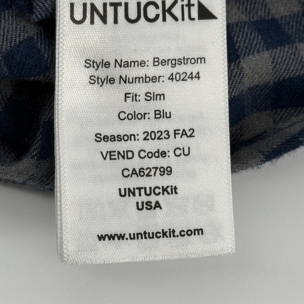 UNTUCKit Men's XL Bergstorm Long Sleeve Button Down Shirt Blue Gray Plaid - Picture 8 of 8